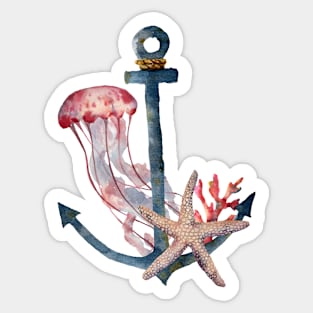 Underwater Anchor with Starfish and Jellyfish Sticker